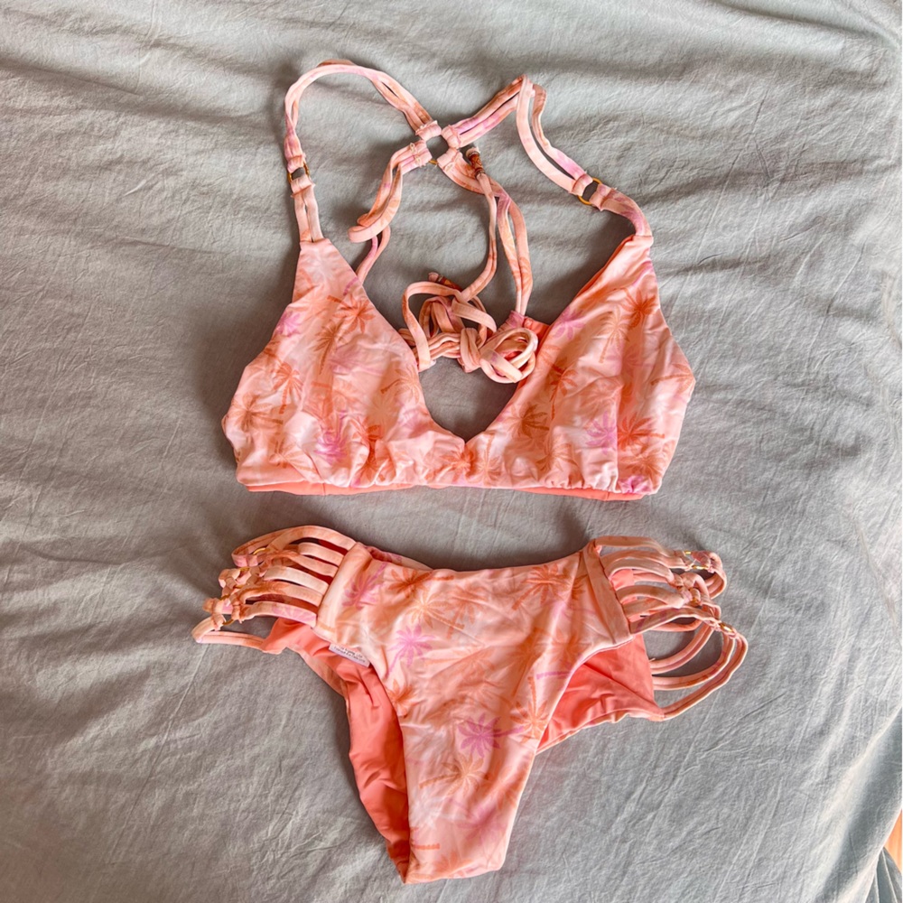 Blue Life Saguaro Palm Tree Strappy Bikini Set